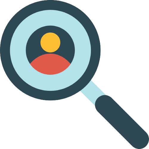 A cartoon of a magnifying glass looking at a person