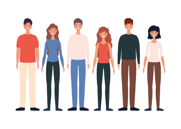 Men and women standing in a line