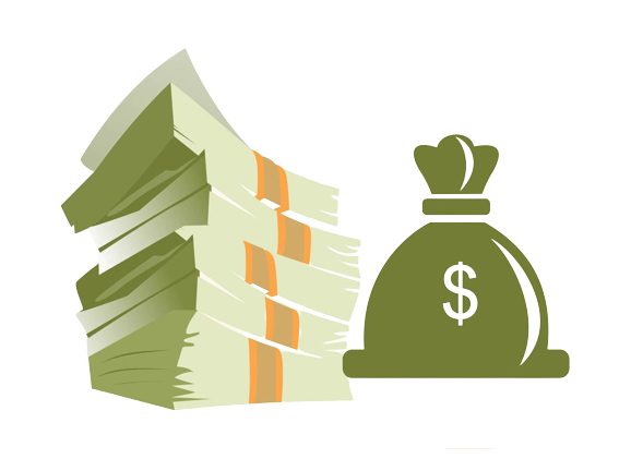 A pile of money next to a bag of money